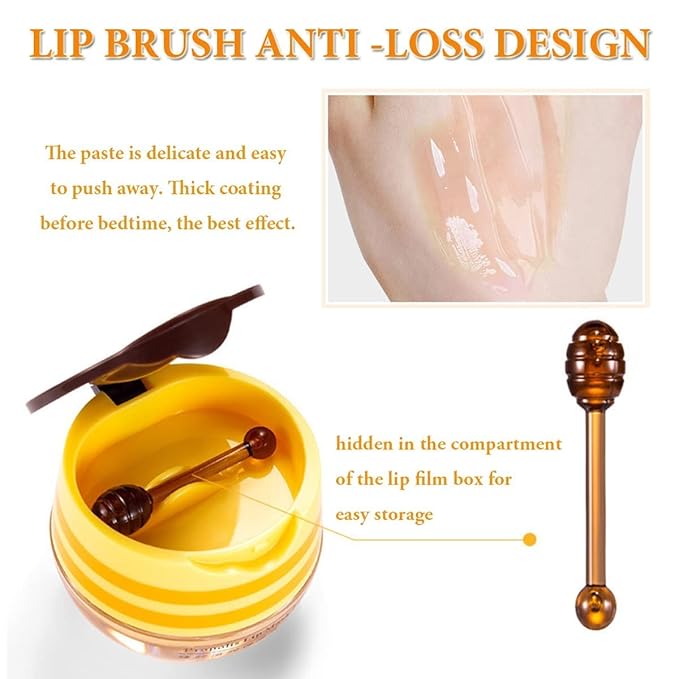 Lip Balm Honey Pot,Vitamin E Hydrating & Prevention Dry and Cracked Lip Scrubs Exfoliator,Propolis Moisturizing Honey Lip Balm, Lip Gloss and Lip Sleeping Mask Reduces Lip Lines