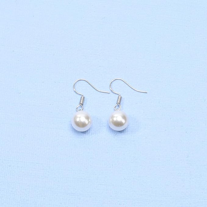 Boho Pearl Hook Earrings Freshwater Pearl Drop Earrings Silver Round Dangle Earrings Bridal Earrings Jewelry for Women and Girls Bridesmaid Gifts