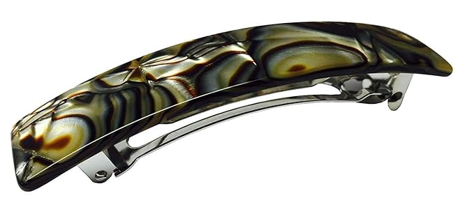 French Amie Oblong Silver Onyx Handmade 3.5 Inches Strong Grip Celluloid Silver Grey Onyx Automatic Hair Clip Hair Barrette - Long Lasting (Silver Onyx) by French Amie