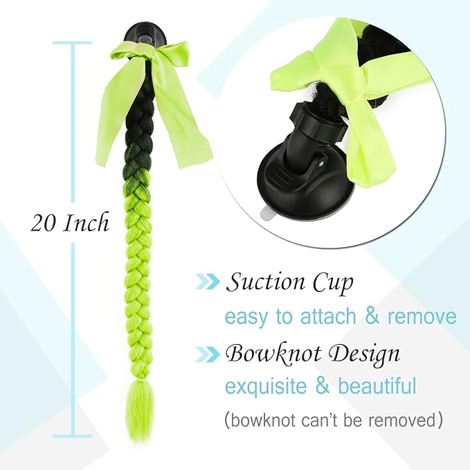 SEGO 1PCS/2PCS Helmet Pigtail Braids with Detachable Suction Cup Bowknot Ponytail Hair Many Colors (Helmet not Included)