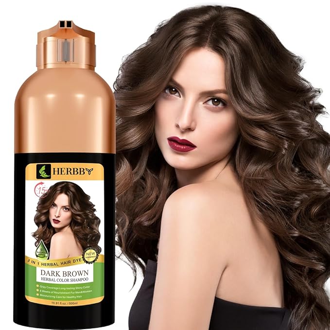 Hair Color Shampoo for Gray Hair Coverage&Color Transform with 9 Herbal Extracts –Long Lasting(6-8 Weeks),Shiny,Evenly Colored,Instant Hair Dye Shampoo&Conditioner, 500 Ml (DARK BROWN COLOR)