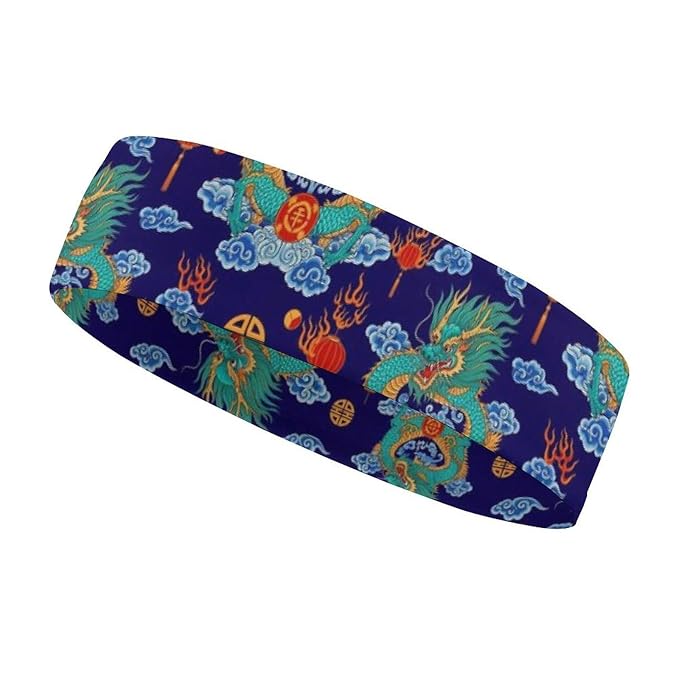 Sport Headbands for Men & Women, Sweat Wicking Workout Sweatband Traditional Chinese Dragon Design Hairband for Running, Cycling, Football, Yoga