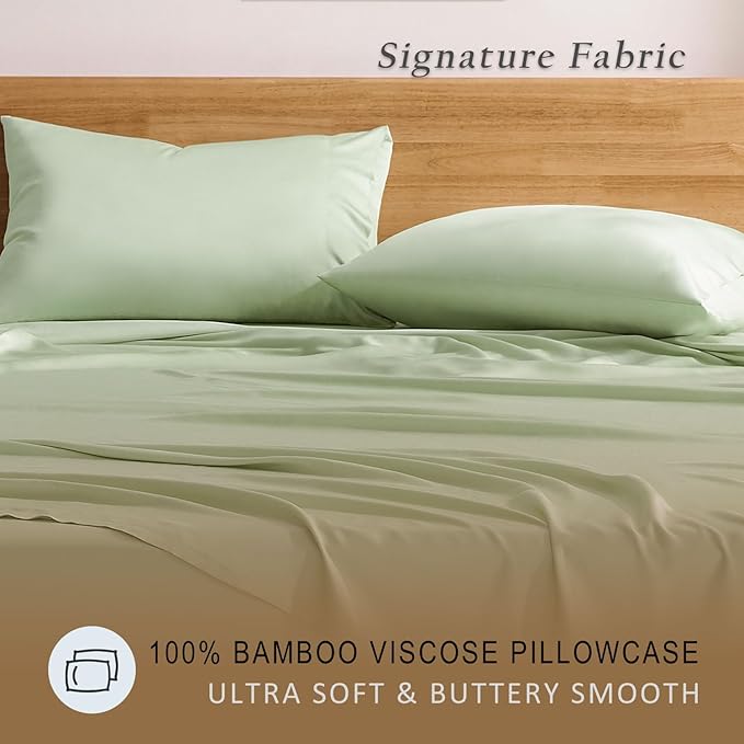 TOSMO Luxury Pillow Case Set of 2 - Cooling Viscose Derived from Bamboo, Oeko-TEX, Breathabl Silky Soft Pillow Cases with Envelope Closure (King / 20x36, Light Green)