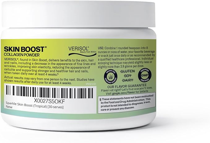 Sparkle Wellness VERISOL Bioactive Hydrolyzed Collagen Peptides | Collagen Powder Supplement with Vitamin C for Skin, Hair & Nail Health | Skin Boost (Tropical) [30-Serves]