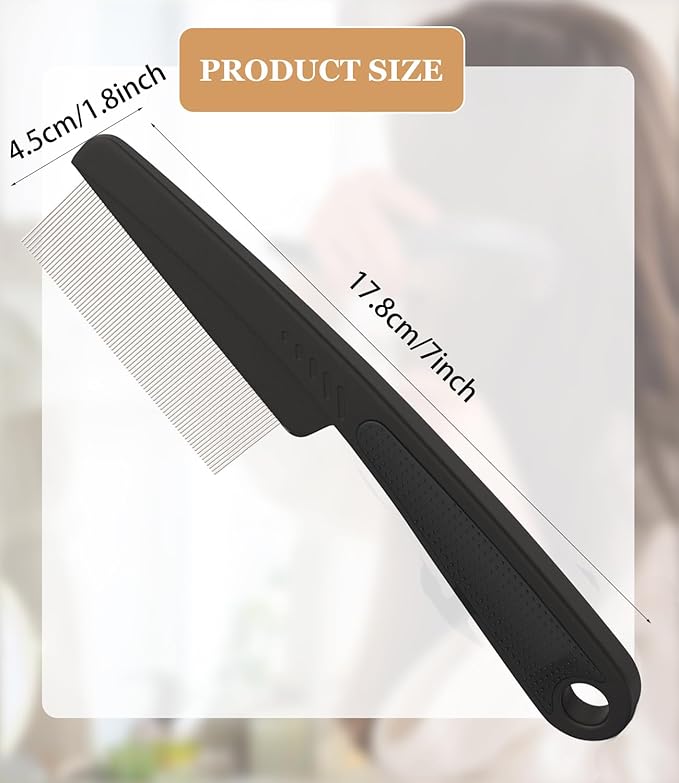 Dandruff Comb Fine Tooth Scalp Detox Comb Lice for Women, Men & Kids Stainless Steel Scalp Detoxing, Sweep & Massage Hair Brush Tool for Hair Care (Black 1PC)