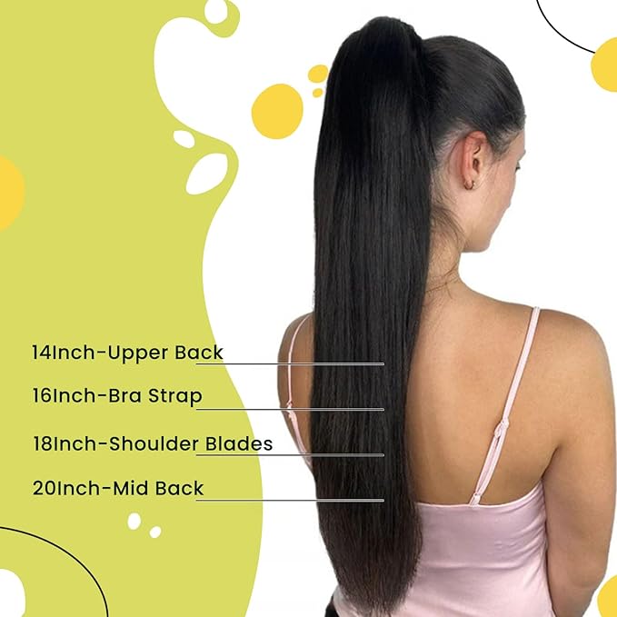 RUNATURE Human Hair Ponytail, Balayage Ponytail Extension Human Hair, Straight Real Hair Ponytail Extension, Tangle Free No Shedding, 16 Inch 80g #4/27/4 Medium Brown to Honey Blonde Highlights
