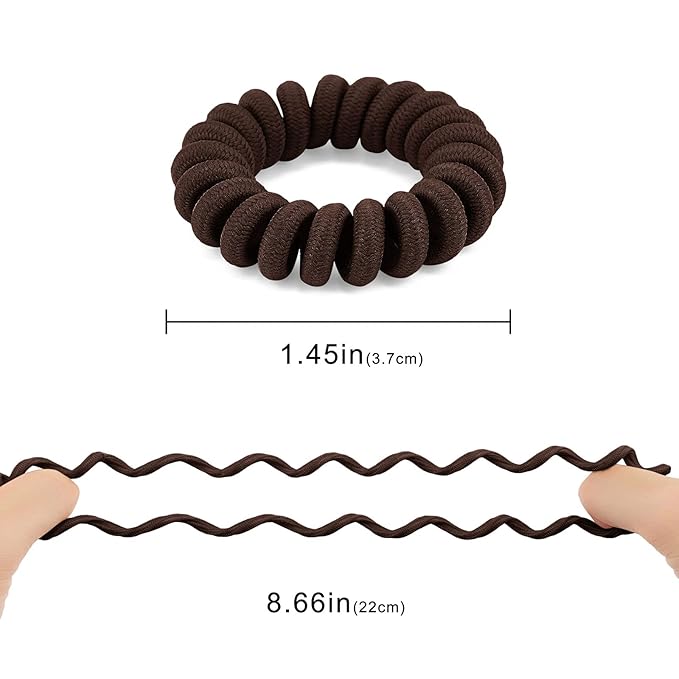 Spiral Hair Ties (Cloth Coffee, 12 Pcs), Coil Ponytail Holder for Thick Hair, No Crease Phone Cord Ties for All Hair Types with Plastic Spiral