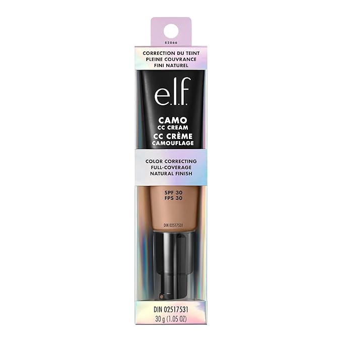 e.l.f. Camo CC Cream, SPF 30 Color-Correcting Medium-To-Full Coverage Face Foundation, Delivers An Airbrushed Finish, Vegan & Cruelty-Free, Medium 370 N