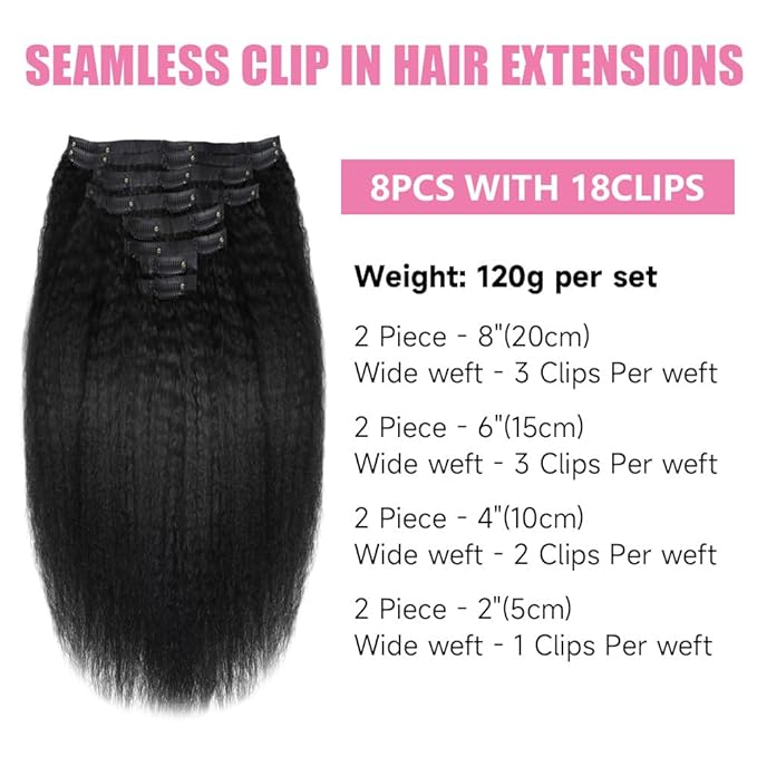 Seamless Clip In Hair Extensions Human Hair Invisible Pu Skin Weft Kinky Straight Seamless Clip Ins For Black Women Real Human Hair Extensions 8pcs With 18clips Per Set 120g (24inch,Natural Black)