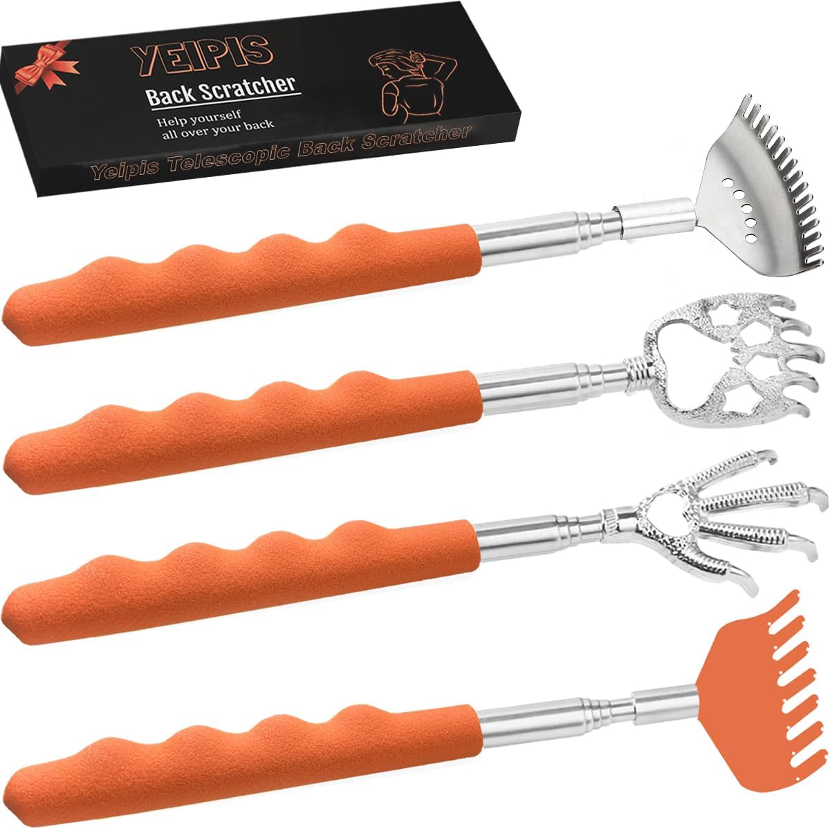 4-Piece Extendable Back Scratcher Set with Rubber Handles