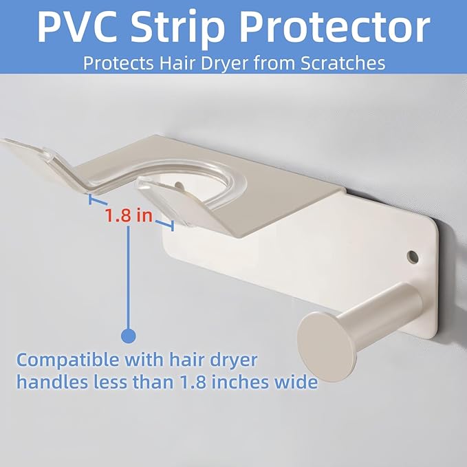 Hair Dryer Holder, Dyson Hair Dryer Holder, Blow Dryer Holder with Cord Hook SUS304 Stainless Steel Wall Mount, Self Adhesive/Screw Space Saving Hairdryer Holder for Bathroom White Ptalseaw