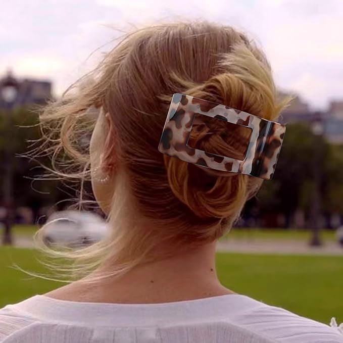 Velscrun Flat Hair Clips for Women Girls, 2 Styles 8 Pcs Lay Flat Claw Clips, Strong Hold French Duck Billed Large Side Hair Jaw Clip for All Hair Types, Non Slip Grip for Daily Styling Leopard