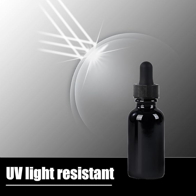 48 Pcs, 1oz Glass Dropper Bottle, Leakproof Tincture Bottles with Dropper, Black Reusable Eye Dropper Bottle for All Kinds of Liquids (Black,1oz-48pcs)