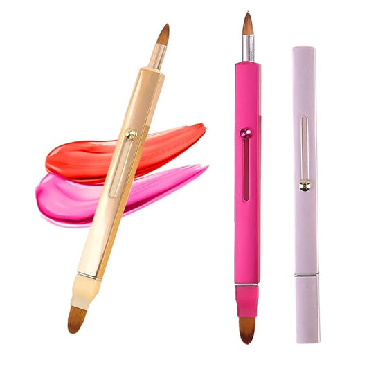Lip Applicator Brush - 3 Pack Exquisite Professional Dustproof Retractable Lip Brush - Makeup Lipstick Lip Gloss Applicators (Pink Red Gold)