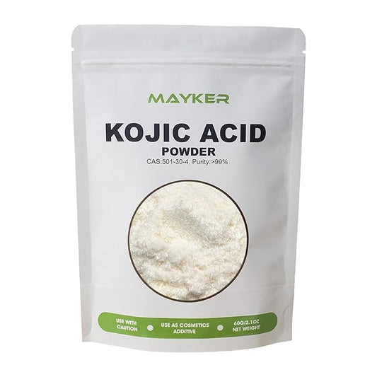 MAYKER Pure Kojic Acid Powder 2.1oz (60gram), Skin Whitening Lightening, Natural and Organic, High Purity 99.9%, Diminishes the Appearance of Dark Spots, Freckles & Scars, for DIY Soaps, Creams