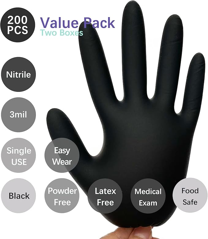 Nitrile Food Safe Disposable Exam Gloves Latex Free Powder Free Non-Sterile Cooking Cleaning 3 Mil