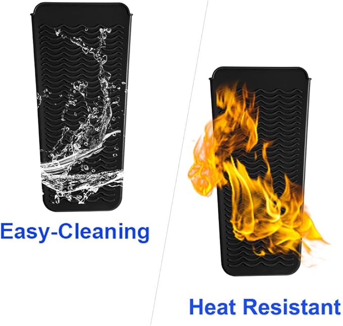 Heat Resistant Silicone Mat Pouch,Hair Styling Tools for Curling Irons, Flat Irons, Hair Straightener, 11.5 * 6 Inches, Food Grade Silicone, Black