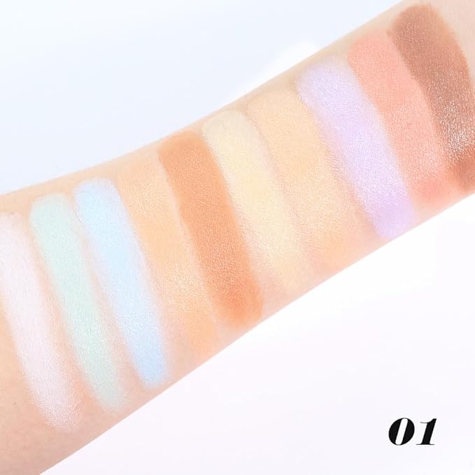 evpct 10 Colors Concealers Full Coverage Cream Contour Palette with Brush for Older Women, Under Eye Color Corrector Tri Color Pot Concealer Palette for Dark Circles Mature Skin Makeup, Waterproof, C1
