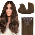 GOO GOO Clip in Hair Extensions Real Human Hair, Remy Human Hair Extensions Clip ins for Women, Natural Human Hair, 18inch 110g 7Pcs, 4A Chocolate Brown