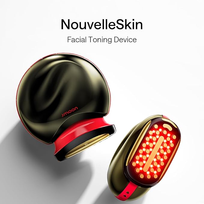 JMOON Microcurrent Facial Device, M30U Red Light Therapy for Face, Safe Anti Aging Skin Care, 4 Modes, 5 Energy Levels for Full Face Lift and Ideal for Smile Lines, Eyes, and Forehead (Red)