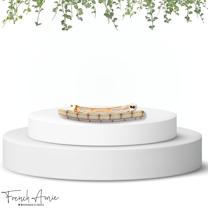 French Amie Small 2 1/4 inch Celluloid Handmade Hair Barrette No Slip Grip Durable Styling Women Hair Accessories Hair Clip for Girls, Made in France(Ivory Brick)