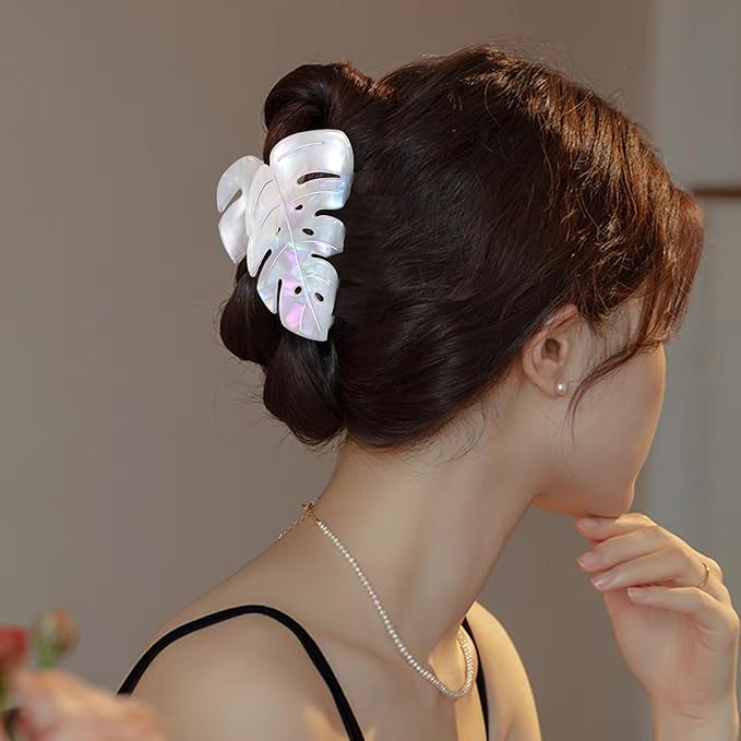 White Leaf Hair Claw Clip 3.5 Inch Strong Hold Hair Grip Clip French Design Women Girls Hair Accessories for Thick Thin Hair