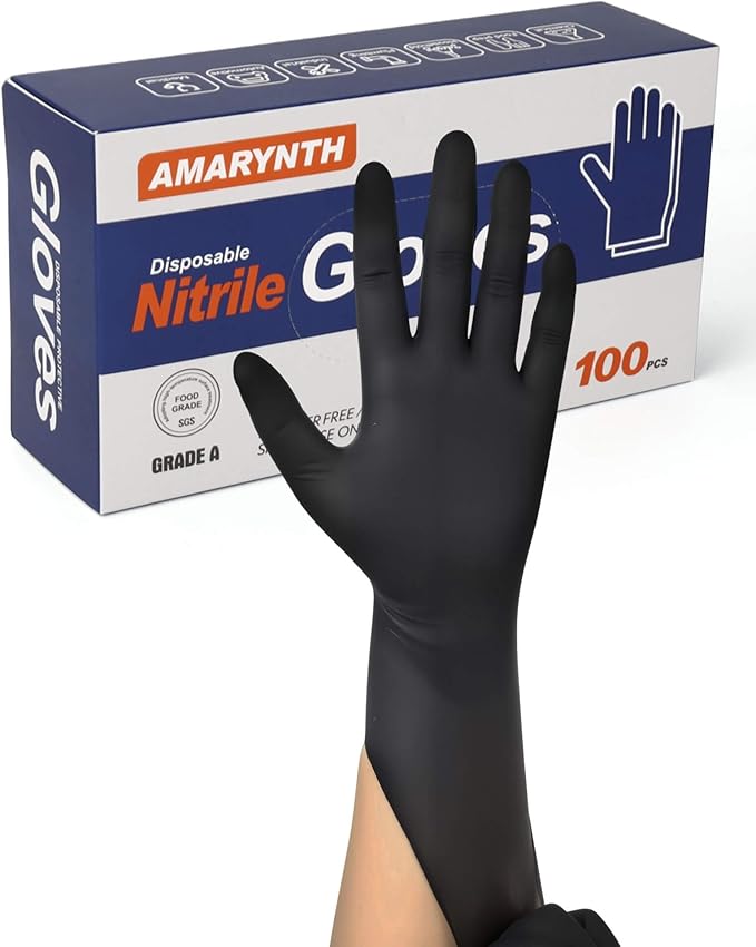 Amarynth 4 Mil Disposable Nitrile Exam Gloves, Powder Free, Strong Grip for Cleaning