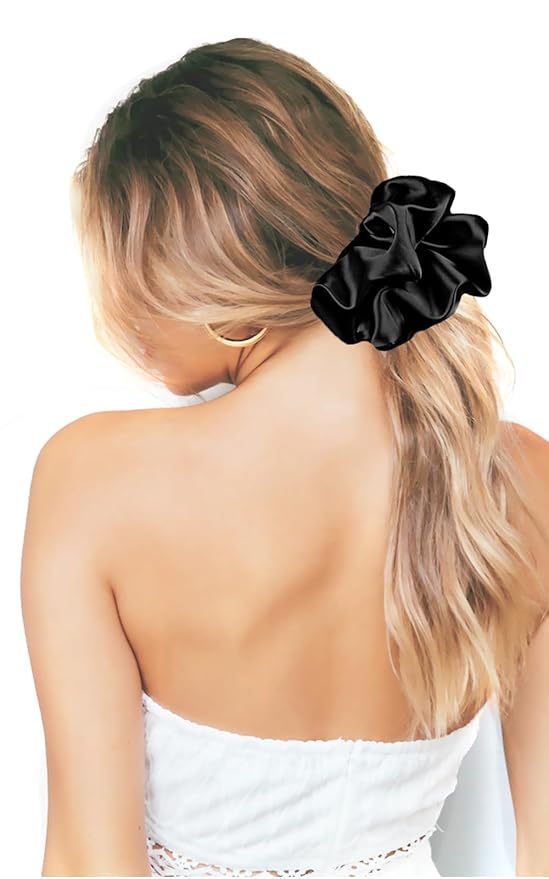 IVARYSS Big Scrunchies for Women Thick Hair, Premium Satin Softer than Silk, XL 6 Inch Extra Large Scrunchy Elastic Hair Bands Accessories, 6 Pack, Black