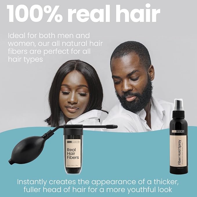 Hair Illusion Combo Kit - Hold Spray, 38g Hair Fiber Bottle, Applicator & Hairline Optimizer (Jet Black)