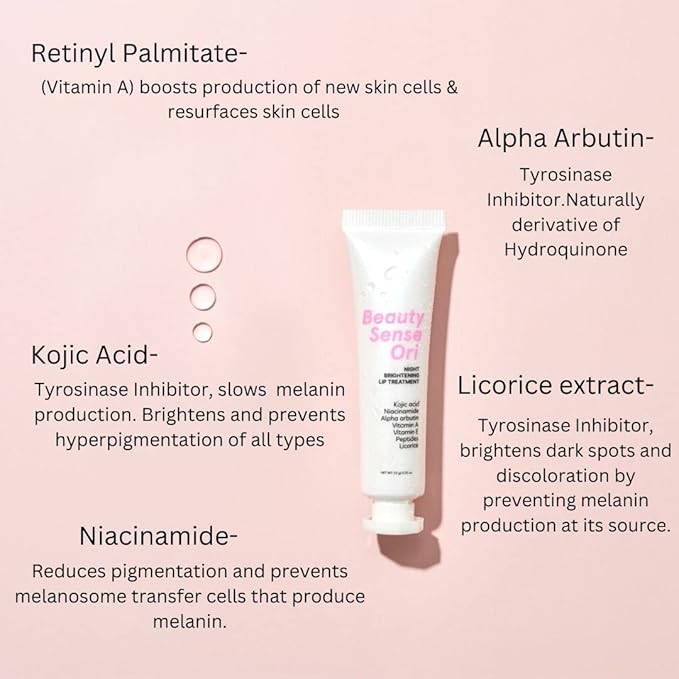 Potent brightening Lip Balm for dark lips & smokers lips, kojic acid, alpha arbutin, niacinamide, licorice, vitamin A, Carefully formulated for lips.