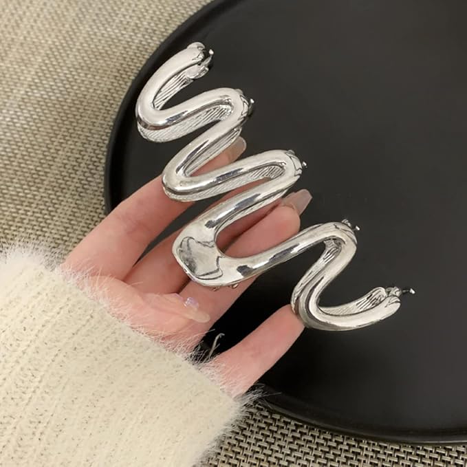Metal Snake Shape Hair Claw Clips - Silver Line Creative Fashionable Hair Accessories for Women with Thick Hair