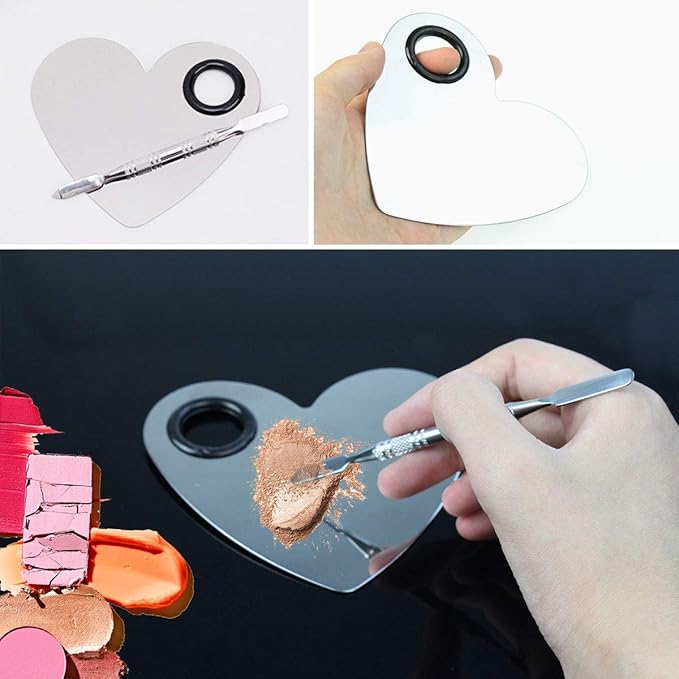 Stainless Steel Heart Shaped Makeup Palette Spatula - Makeup Artist Makeup Enthusiast Tools for Blending Cosmetic Foundation Shades