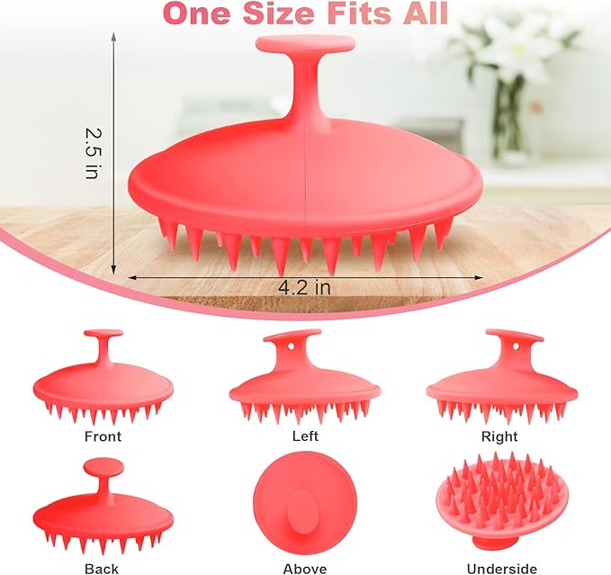 Silicone Scalp Massager Shampoo Brush, Scalp Brush for Hair Growth & Dandruff Removal, Hair Scrubber Scalp Stimulator Exfoliator Brush with Soft Bristles for Wet Dry Scalp Care (Rose Red)