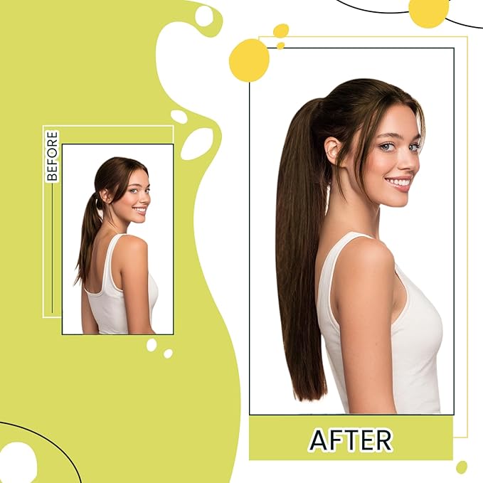 RUANTURE Clip in Ponytail Hair Extensions Human Hair Chocolate Brown Real Hair Ponytail Extension Straight Wrap Around Ponytail Human Hair Extension 16 Inch 80g Thick Pony Tails Hair Extensions