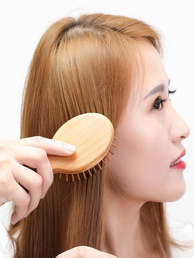 Mini Hair Brush, Travel Bamboo Bristle Detangle Hair Brush for Women - Small Portable Compact HairBrush for Girls Kids, Travel Size Brush for Purse, Car, Vacation, Traveling & Going out