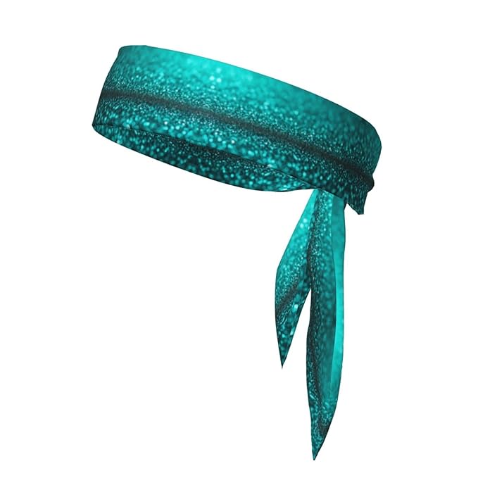 Men Women Cool Sports Sweatband Head Accessories for Yoga Fitness Spa, Elastic Multifunction Teal Turquoise Green Glitter Sparkle Texture Hair Band Headdress