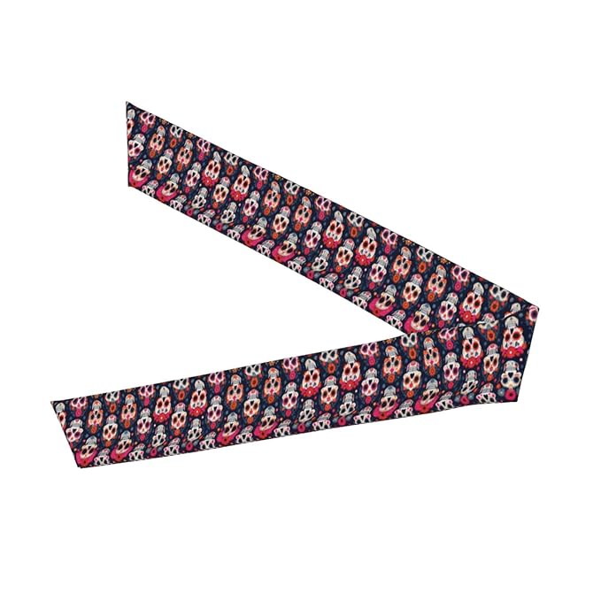 Men's Women Lovely Sports Sweat Band Hair Decor for Sports Workout Spa, Long Boho Style Day Dead Floral Rose Sugar Skull Head Ribbon Headwear