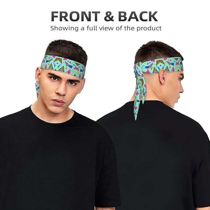 Men's Women Beauty Skinny Sports Sweatband Head Decor for Running Travel Shower, Long Multi Style Geometric Checkered Zebra Tiger Leopard Print Mint Green Retro 80S 90S Head Ribbon Headwear