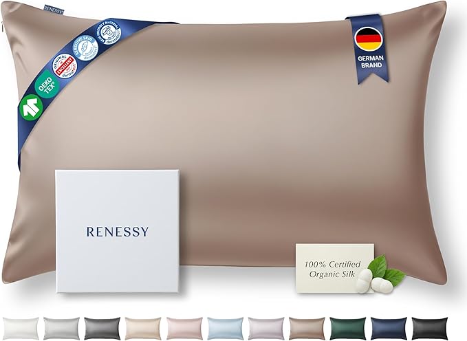 Premium Silk Pillowcase 100% Organic Mulberry Silk, 22 Momme, Grade 6A - Oeko-Tex Certified in Germany - Luxury for Hair & Skin, 1 Piece (Queen Size 20x30 Inches, Warm Taupe)