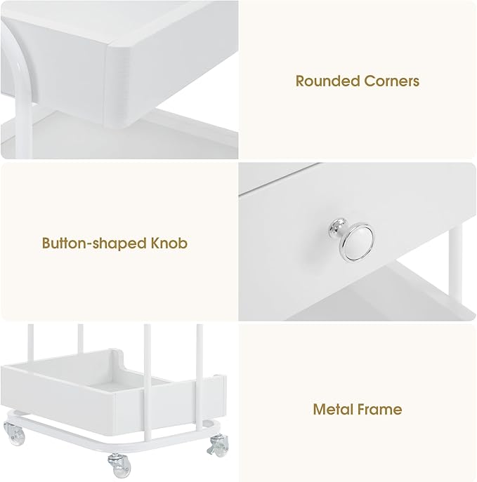 BarberPub Salon Trolley Cart with Lockable Wheels, Salon Cart with Drawer, Storage Trolley for Barber Shop, Spa 2086 (White)