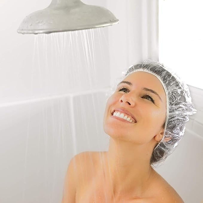 Auban Disposable Shower Caps, Plastic Clear Hair Cap