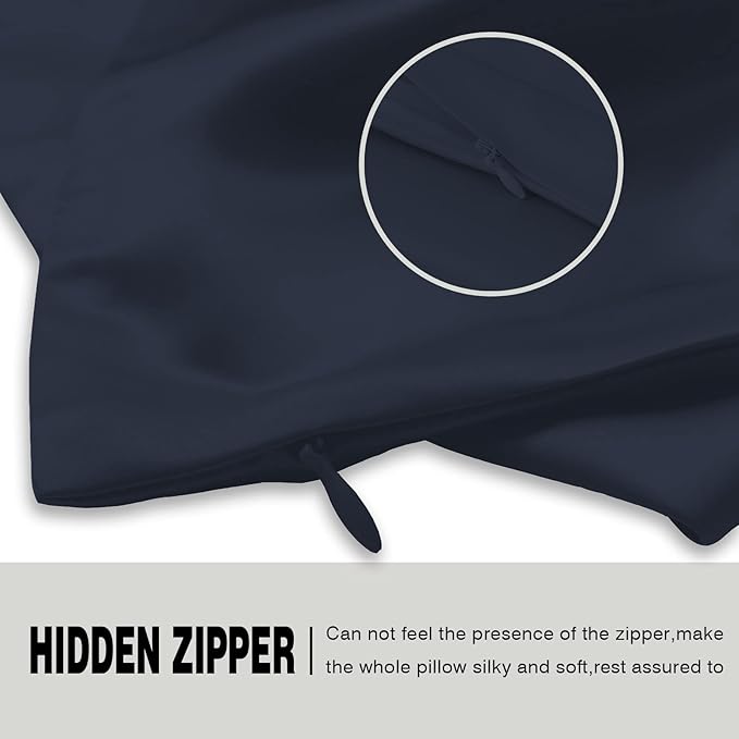 Mulberry Silk Pillowcase for Hair and Skin Pillow Case with Hidden Zipper Soft Breathable Smooth Cooling Silk Pillow Covers for Sleeping (Navy Blue, King（20"X 36"）)