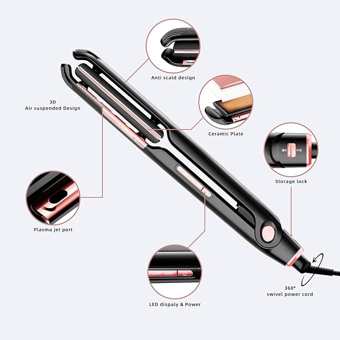 RUCHA Air Suspended Hair Straightener, 30s Fast Heating & Plasma Ionic Technology, Ceramic Flat Iron 1 Inch with Floating Plates, 2 in 1 Straightener and Curler, Frizz Control for All Hair Types