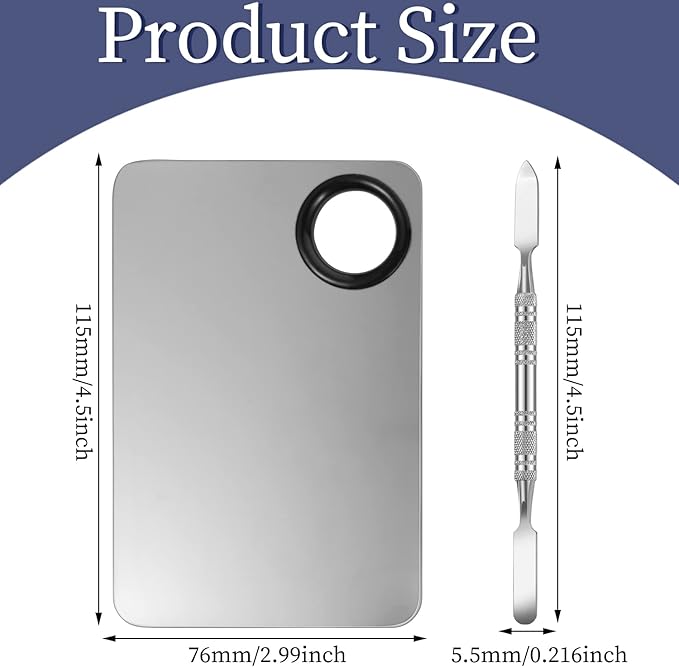 4 in 2 Set Makeup Mixing Palette, Stainless Steel Foundation Palette with Spatula for Mixing Foundation Eye Shadow Eyelash Nail Art