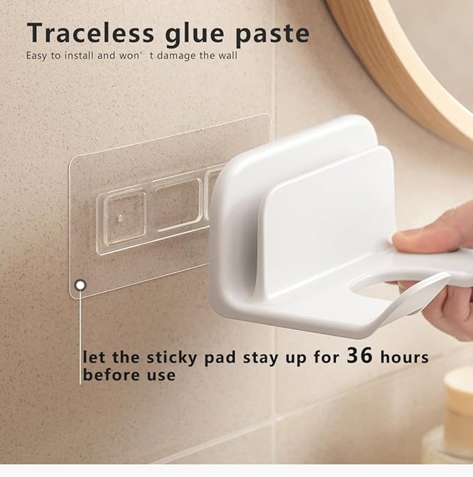 Hair Dryer Holder, Blow Dryer Hanger Wall Mount for Hair Dryer Hook with Plug&Cord Organizer Self Adhesive for Cabinet Bathroom (White Style B (1 Pack))
