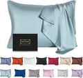 Mulberry Silk Pillowcase for Hair and Skin,Standard Size Cooling Silk Pillow Case with Hidden Zipper,Allergen Proof Dual Sides Soft Breathable Smooth Silk Pillow Cover for Women(Queen,Aqua Blue)