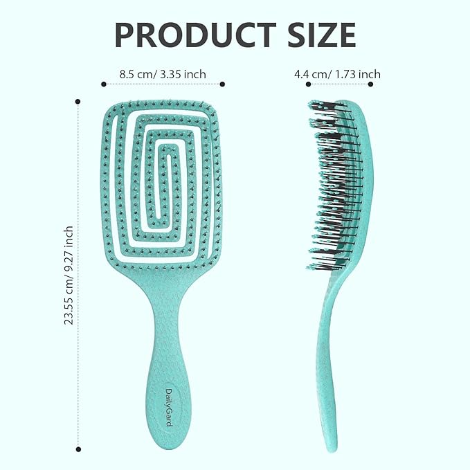 Detangling Brush, Dry and Wet Vented Detangler Hair Brush for Women and Men, Professional Paddle Curved Styling Hairbrush for Straight/Curly/Thick/Long/Wavy/Damaged Hair, Green