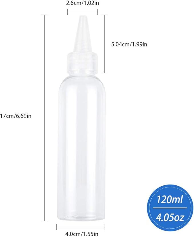 TRENDBOX 4oz / 120ml Plastic Bottle Pointed Mouth Top Cap for Essential Oils, Liquid - 6 Pack