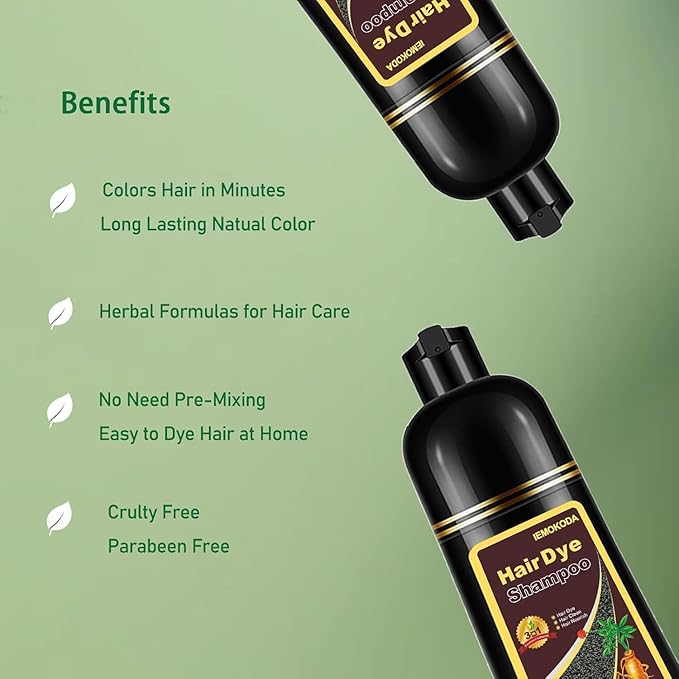 Natural Hair Color Shampoo for Gray Coverage, Instant Red Hair Dye Shampoo 3 in 1, Shampoo Hair Dye Works in Minutes, Red Hair Shampoo, Shampoo Para Canas for Women and Men