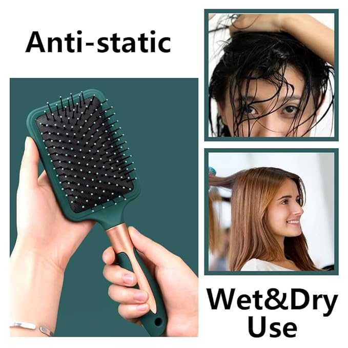 4 Pcs Hair Brush Set,Anti Static Massage Oval Comb,Detangling Brush Round Hair Brush Vent Hair Brush,Flexible Soft Pin Bristles for Long Thick Curly Wavy Dry Damaged Hair